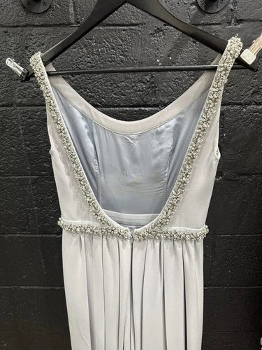 Prada Crystal-Embellished Silver Gray Evening Gown Size 40 – A-Line Maxi