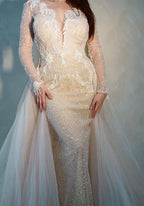 Galia Lahav Beaded Mermaid Bridal Gown Size 8 – Includes Overskirt & Veil