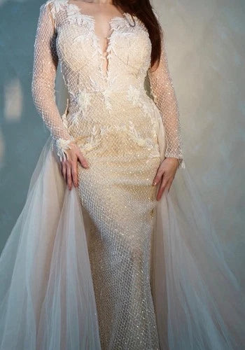 Galia Lahav Beaded Mermaid Bridal Gown Size 8 – Includes Overskirt & Veil
