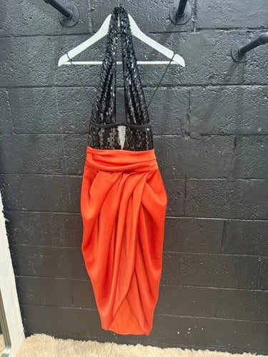 Rasario Sequin Draped Satin Midi Dress Size 38/6 Retails 2296