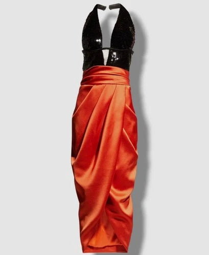 Rasario Sequin Draped Satin Midi Dress Size 38/6 Retails 2296