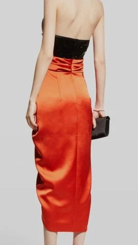 Rasario Sequin Draped Satin Midi Dress Size 38/6 Retails 2296