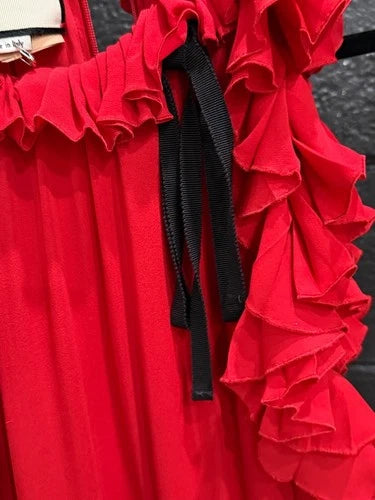 Gucci Red Silk Sleeveless Ruffle Dress Size 44 – Made in Italy