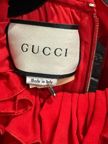 Gucci Red Silk Sleeveless Ruffle Dress Size 44 – Made in Italy