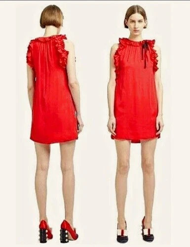Gucci Red Silk Sleeveless Ruffle Dress Size 44 – Made in Italy