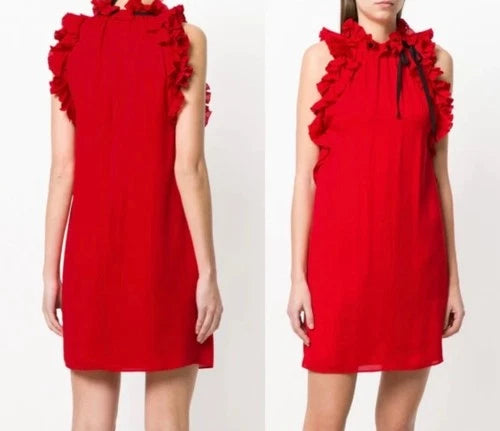 Gucci Red Silk Sleeveless Ruffle Dress Size 44 – Made in Italy