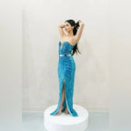 Zuhair Murad Inspired Custom Blue Beaded Gown with Cape Size 4