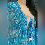 Zuhair Murad Inspired Custom Blue Beaded Gown with Cape Size 4