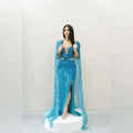 Zuhair Murad Inspired Custom Blue Beaded Gown with Cape Size 4