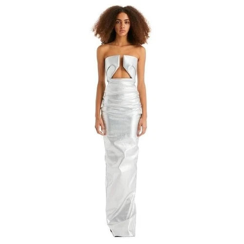 Rick Owens Prong Metallic Denim Strapless Gown – As Seen on Kim Kardashian, Size 6