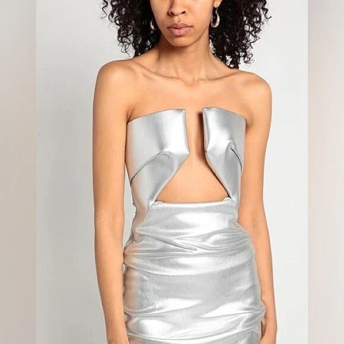 Rick Owens Prong Metallic Denim Strapless Gown – As Seen on Kim Kardashian, Size 6