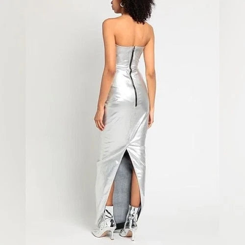 Rick Owens Prong Metallic Denim Strapless Gown – As Seen on Kim Kardashian, Size 6