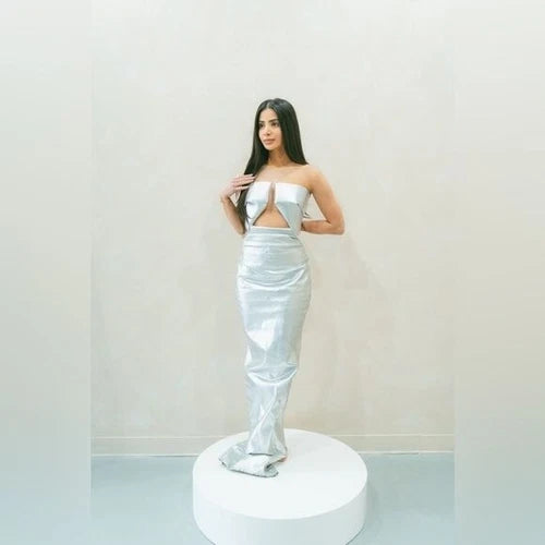 Rick Owens Prong Metallic Denim Strapless Gown – As Seen on Kim Kardashian, Size 6
