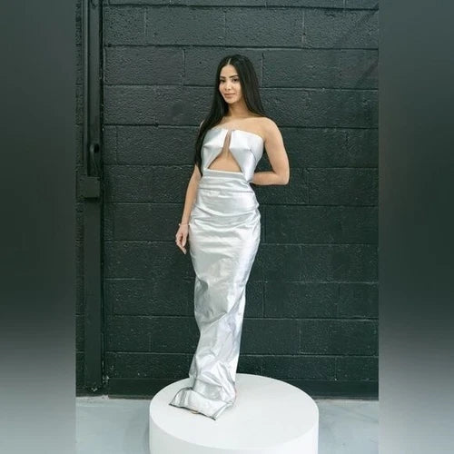 Rick Owens Prong Metallic Denim Strapless Gown – As Seen on Kim Kardashian, Size 6
