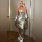 Rick Owens Prong Metallic Denim Strapless Gown – As Seen on Kim Kardashian, Size 6