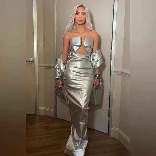 Rick Owens Prong Metallic Denim Strapless Gown – As Seen on Kim Kardashian, Size 6