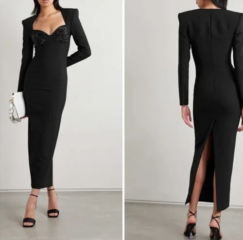 BLACK AREA Crystal-Embellished Stretch-Twill Maxi Gown Size 2 – New with Tags