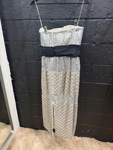 Carolina Herrera Sequin Strapless Tie-Waist Sheath Dress Size 4