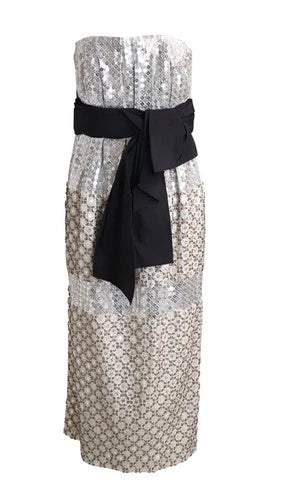 Carolina Herrera Sequin Strapless Tie-Waist Sheath Dress Size 4