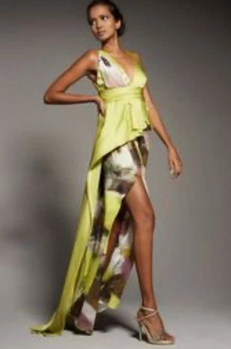 J. Mendel Paris Vibrant Yellow & Subtle Gray Dress – Size 8