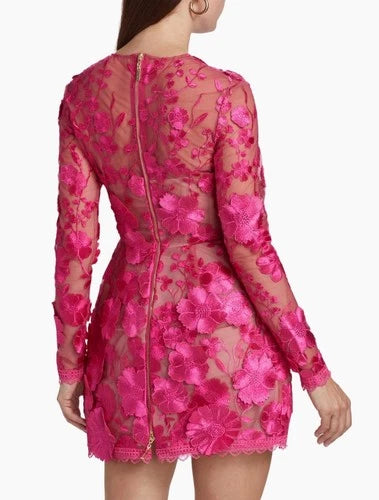 Bronx and Banco Maraya Long Sleeve Mini Dress in Fuchsia Size M – Statement Party Style