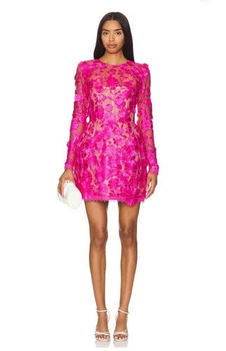 Bronx and Banco Maraya Long Sleeve Mini Dress in Fuchsia Size M – Statement Party Style