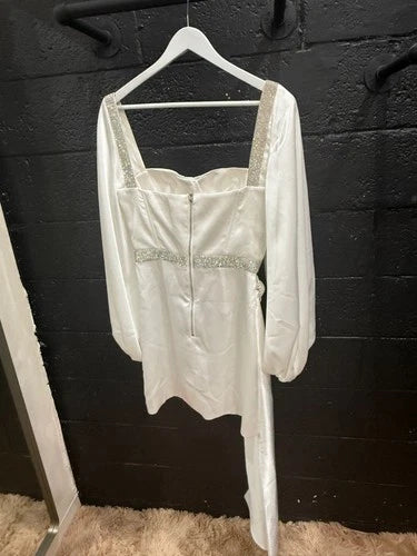 BRONX AND BANCO Lana Bridal Mini Dress in White Size S – Elegant Statement Style