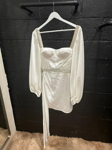 BRONX AND BANCO Lana Bridal Mini Dress in White Size S – Elegant Statement Style