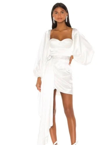 BRONX AND BANCO Lana Bridal Mini Dress in White Size S – Elegant Statement Style