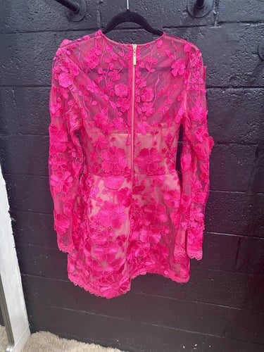 Bronx and Banco Maraya Long Sleeve Mini Dress in Fuchsia Size M – Statement Party Style