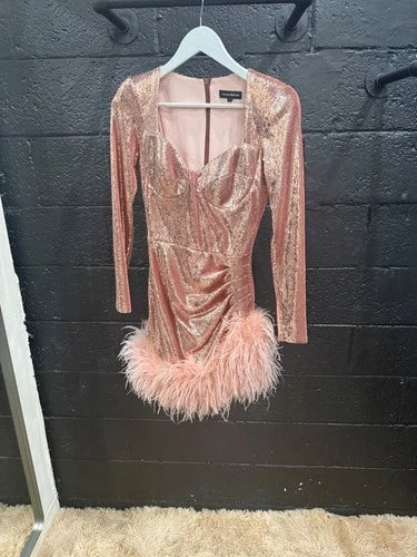 Nadine Merabi Miley Sequins Mini Feather Dress Size S – Glamorous Party Style