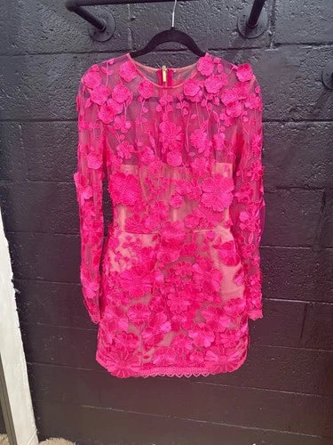 Bronx and Banco Maraya Long Sleeve Mini Dress in Fuchsia Size M – Statement Party Style
