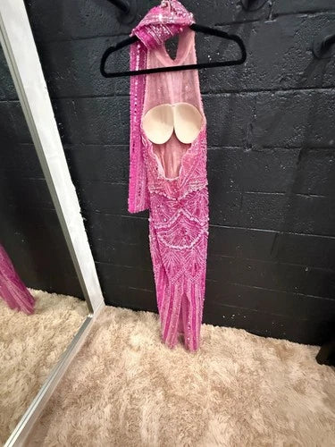 Albina Dyla Blush Stardust Gown Size XS – Elegant Crystal Embellished Style