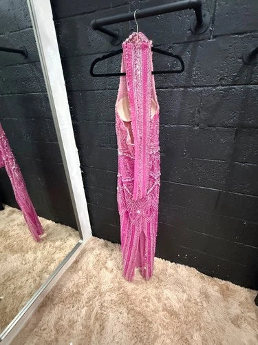 Albina Dyla Blush Stardust Gown Size XS – Elegant Crystal Embellished Style