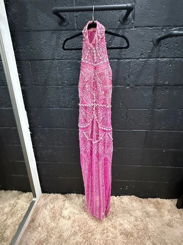 Albina Dyla Blush Stardust Gown Size XS – Elegant Crystal Embellished Style