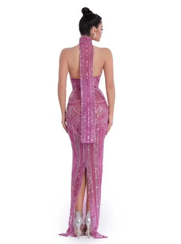 Albina Dyla Blush Stardust Gown Size XS – Elegant Crystal Embellished Style