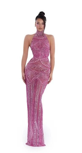 Albina Dyla Blush Stardust Gown Size XS – Elegant Crystal Embellished Style