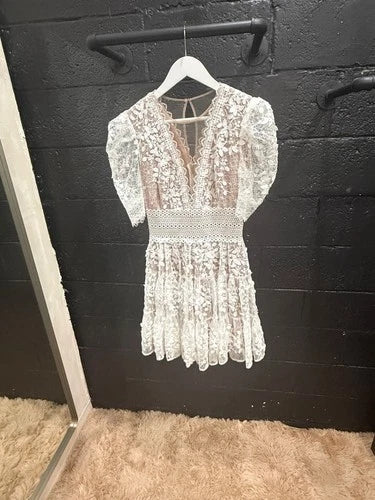 Bronx and Banco Megan Lace Minidress Size S – Elegant White Floral Lace
