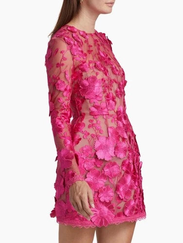 Bronx and Banco Maraya Long Sleeve Mini Dress in Fuchsia Size M – Statement Party Style