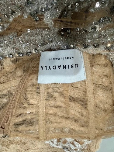 Albina Dyla Short Silver One-Sleeved Dress Size 2 – Sparkling Statement Mini