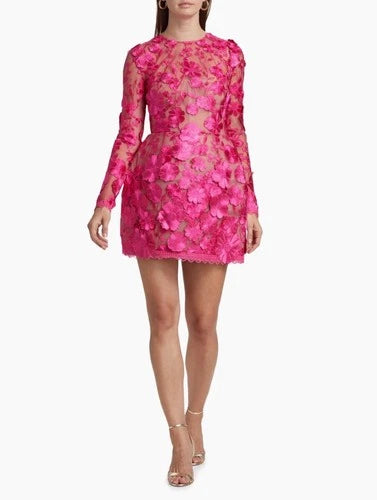 Bronx and Banco Maraya Long Sleeve Mini Dress in Fuchsia Size M – Statement Party Style