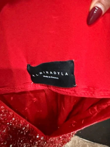 Albina Dyla Long Red Dress Size 2/4 – Striking Crystal Embellished Elegance